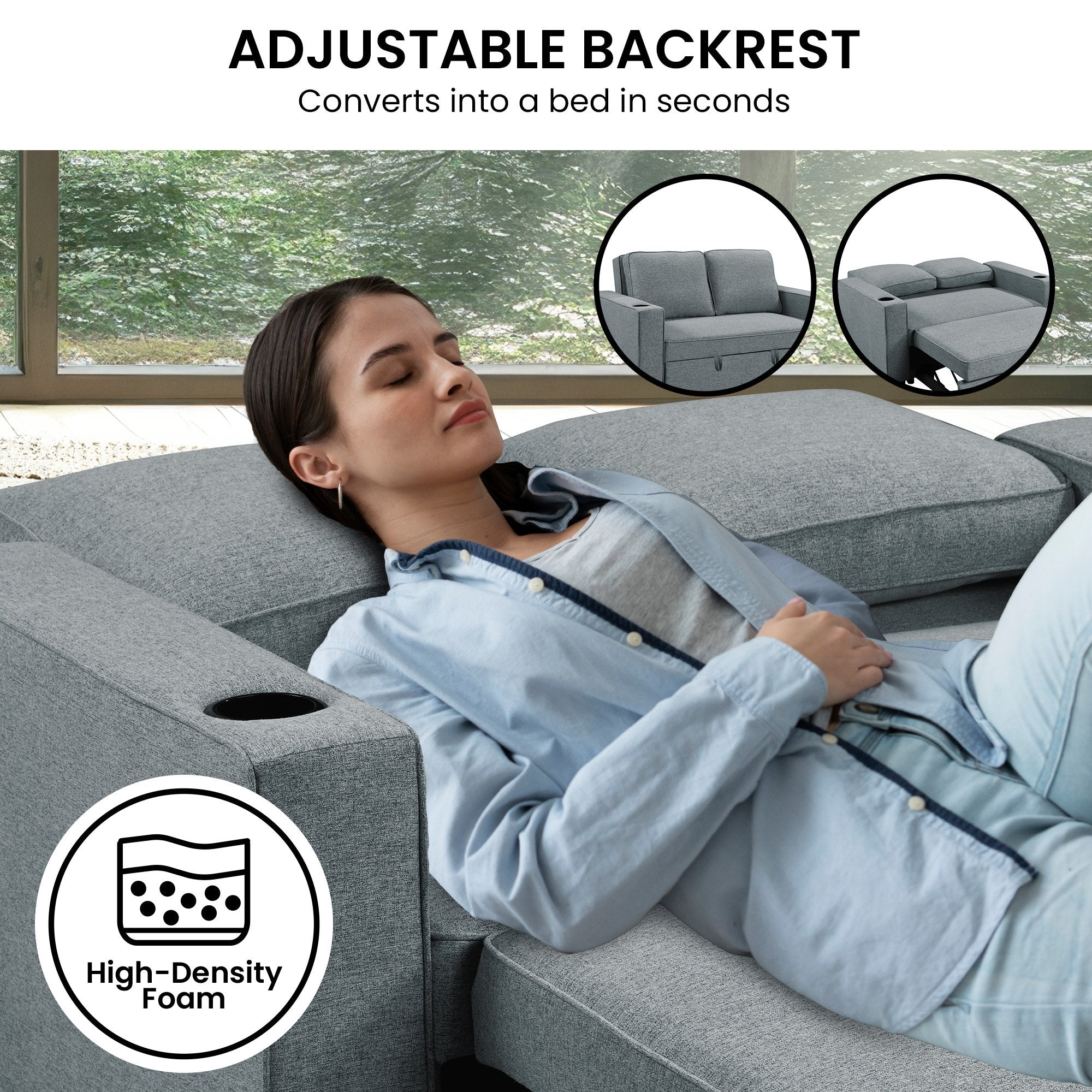 Sarantino Hoffman Linen Sofa Bed with Cushions & Cup Holders Airforce Blue V240-SOFA-YGG-7004-LNN-BLU