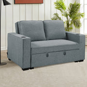Sarantino Hoffman Linen Sofa Bed with Cushions & Cup Holders Airforce Blue V240-SOFA-YGG-7004-LNN-BLU
