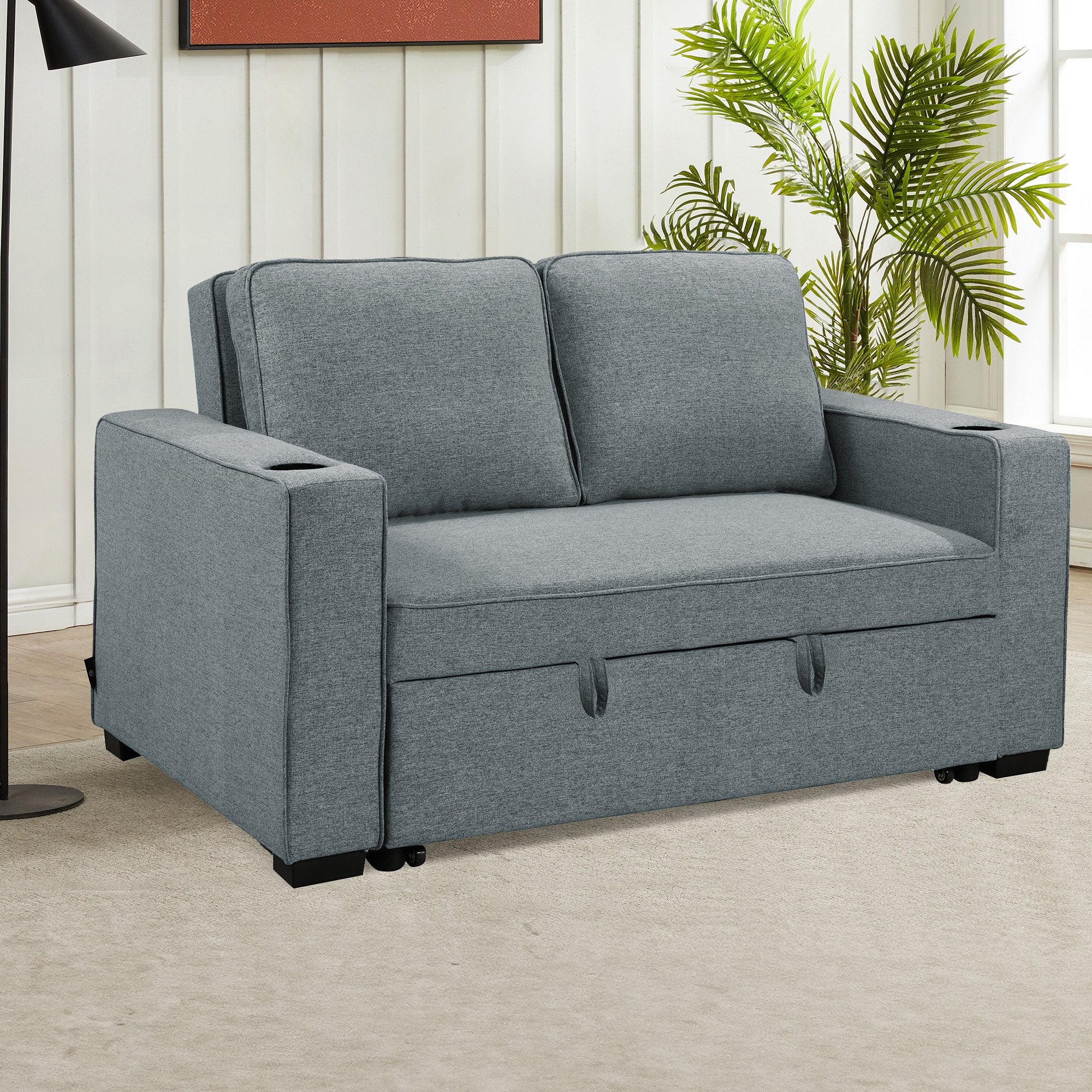 Sarantino Hoffman Linen Sofa Bed with Cushions & Cup Holders Airforce Blue V240-SOFA-YGG-7004-LNN-BLU