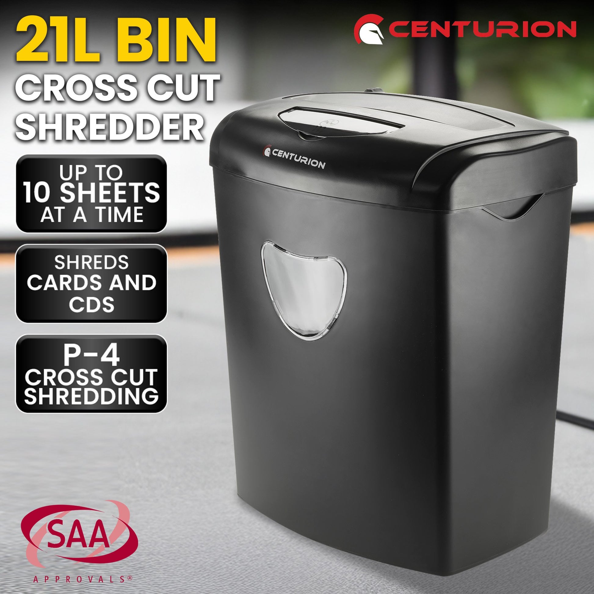 Centurion 21L Cross-Cut Office Shredder 10-Sheet Paper, CD & Credit Card Security V240-SRD-021-010-CD