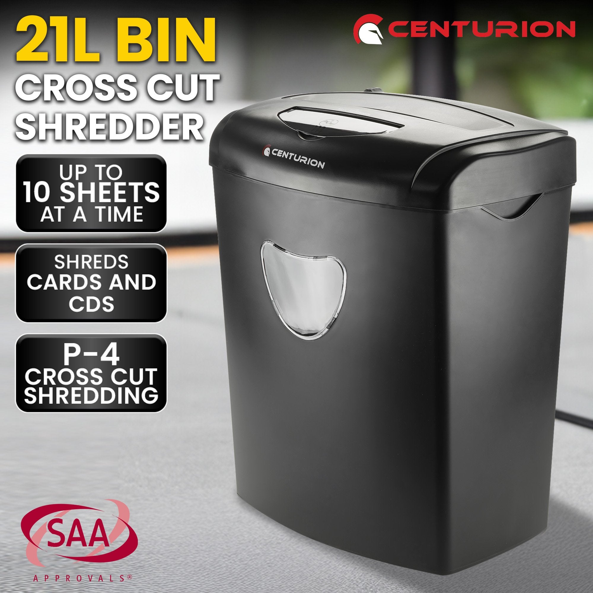 Centurion 21L Cross-Cut Office Shredder 10-Sheet Paper, CD & Credit Card Security V240-SRD-021-010-CD