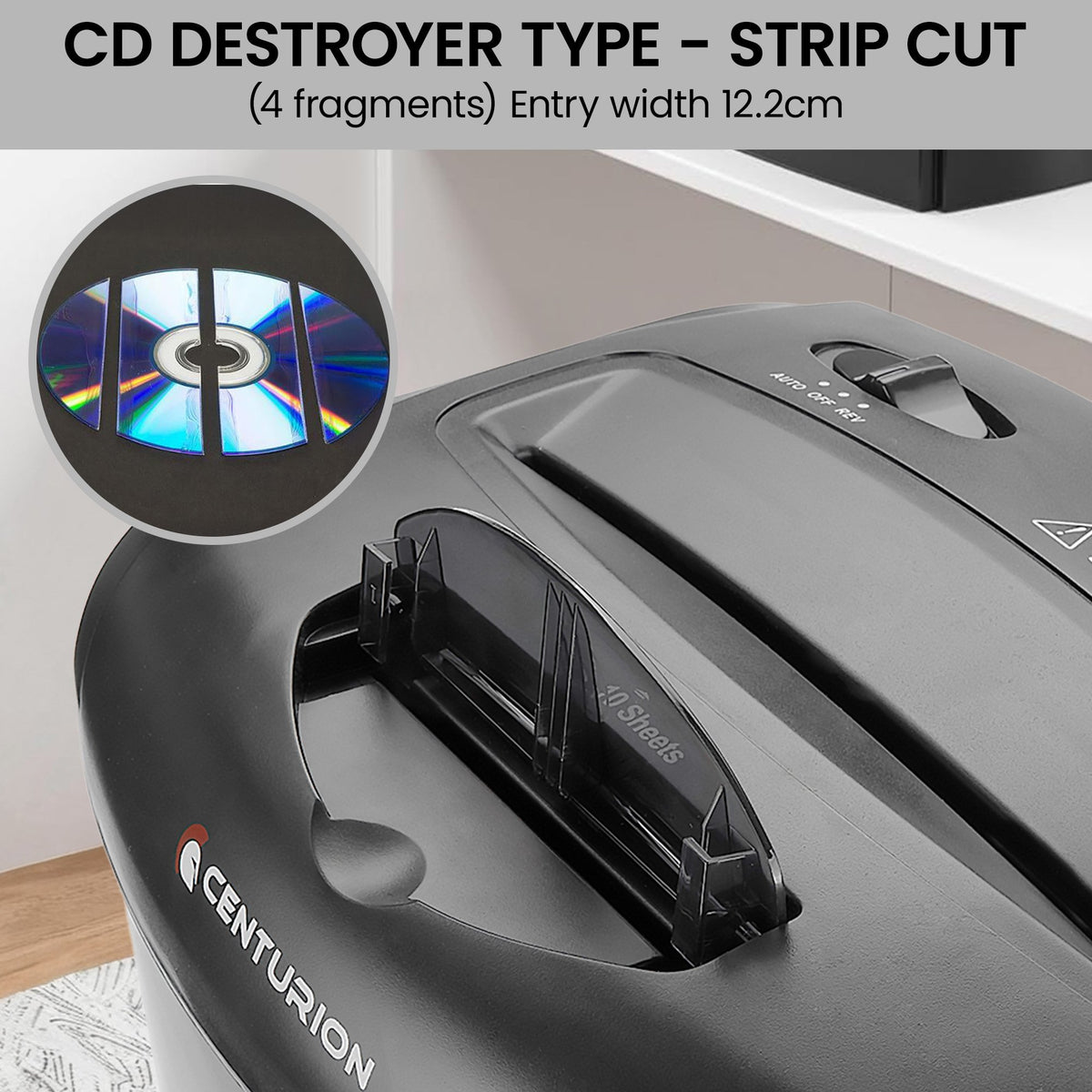 Centurion 21L Cross-Cut Office Shredder 10-Sheet Paper, CD & Credit Card Security V240-SRD-021-010-CD