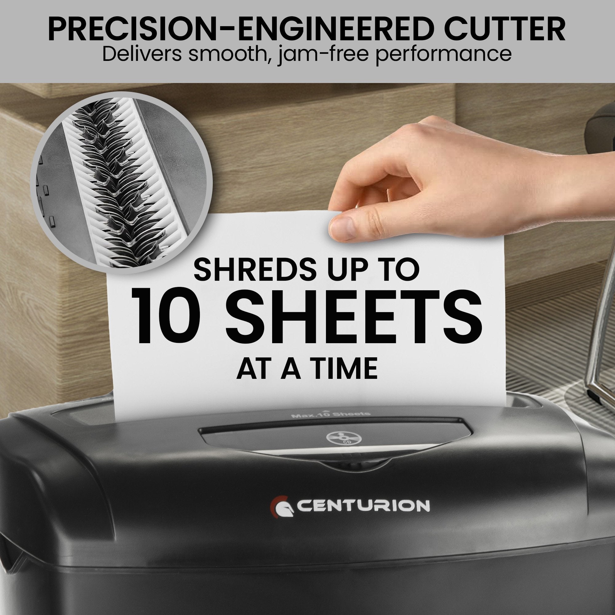 Centurion 21L Cross-Cut Office Shredder 10-Sheet Paper, CD & Credit Card Security V240-SRD-021-010-CD