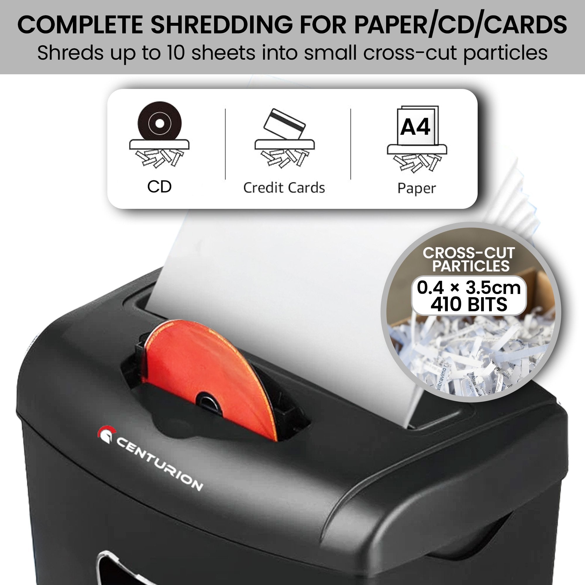 Centurion 21L Cross-Cut Office Shredder 10-Sheet Paper, CD & Credit Card Security V240-SRD-021-010-CD