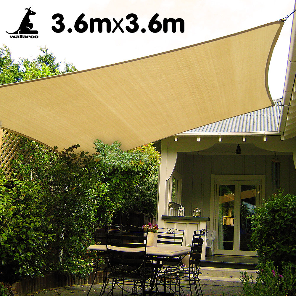 Wallaroo Square Shade Sail 3.6m x 3.6m - Sand V240-SS-36-SQ