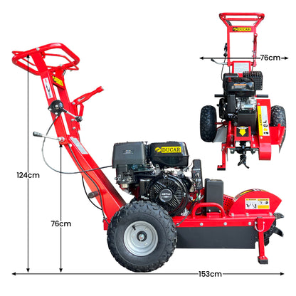 Ducar Stump Grinder 457cc 18HP Petrol Engine with Key Start & Tungsten Carbide Teeth V240-STG-GBS-150E-RD