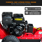 Ducar Stump Grinder 457cc 18HP Petrol Engine with Key Start & Tungsten Carbide Teeth V240-STG-GBS-150E-RD