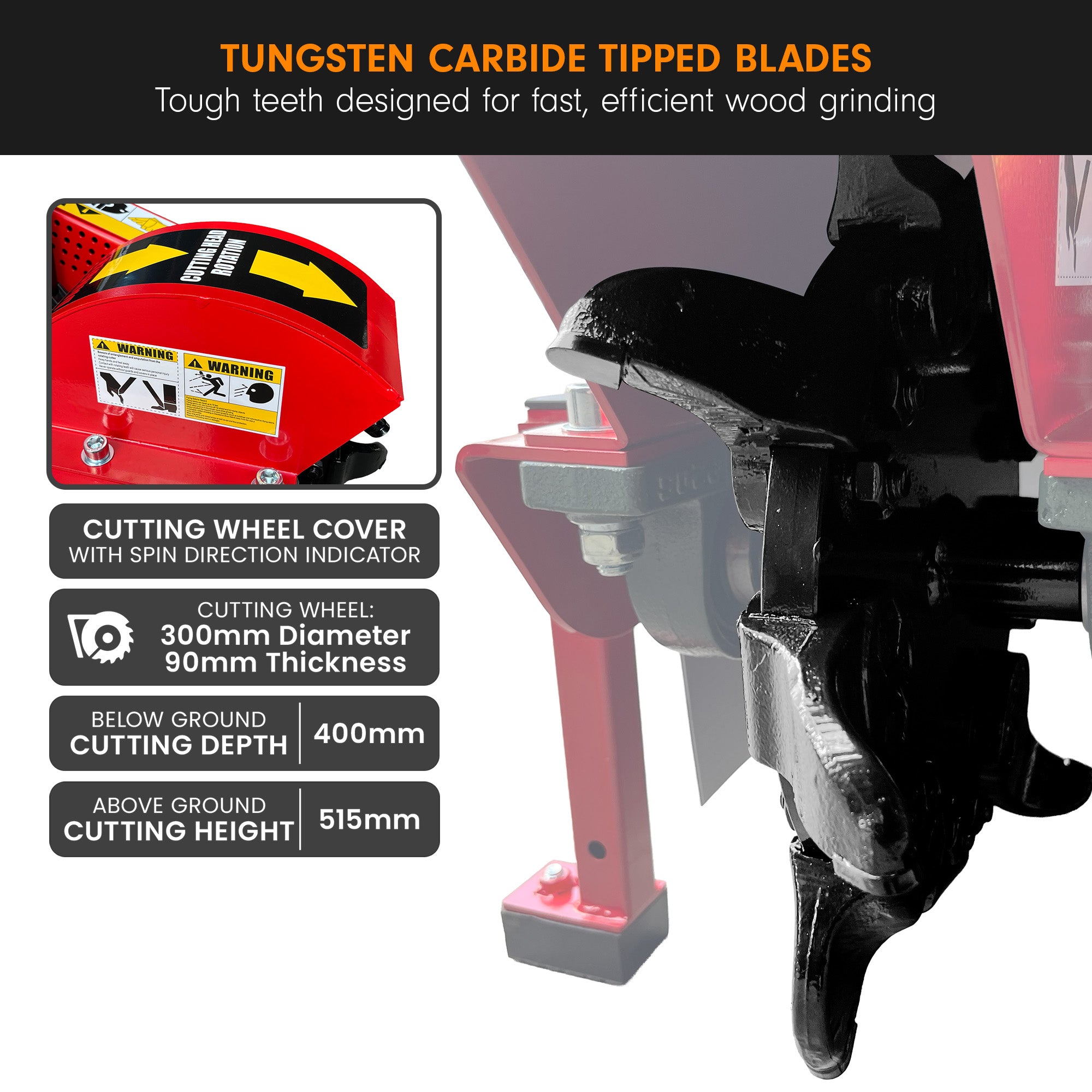 Ducar Stump Grinder 457cc 18HP Petrol Engine with Key Start & Tungsten Carbide Teeth V240-STG-GBS-150E-RD