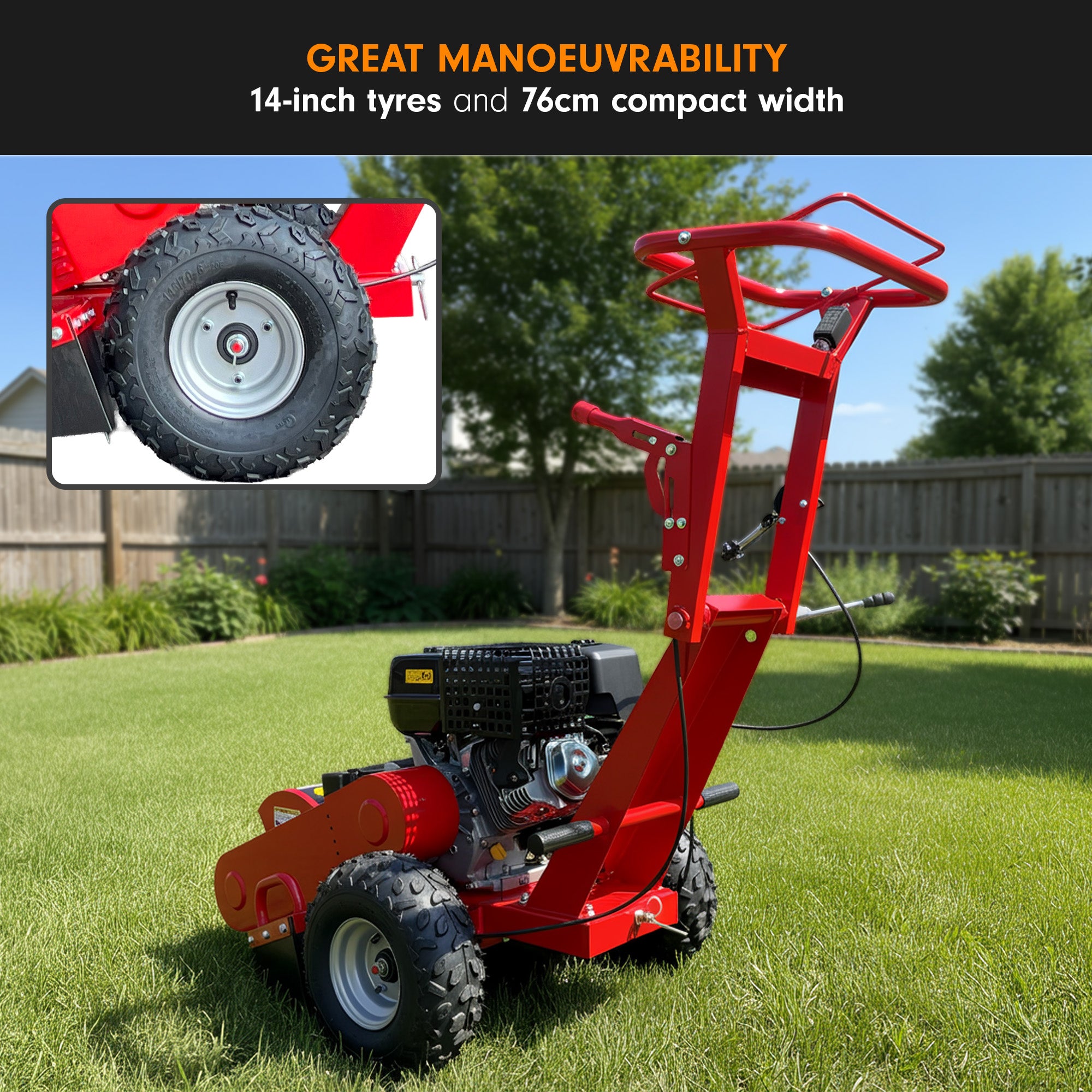 Ducar Stump Grinder 457cc 18HP Petrol Engine with Key Start & Tungsten Carbide Teeth V240-STG-GBS-150E-RD