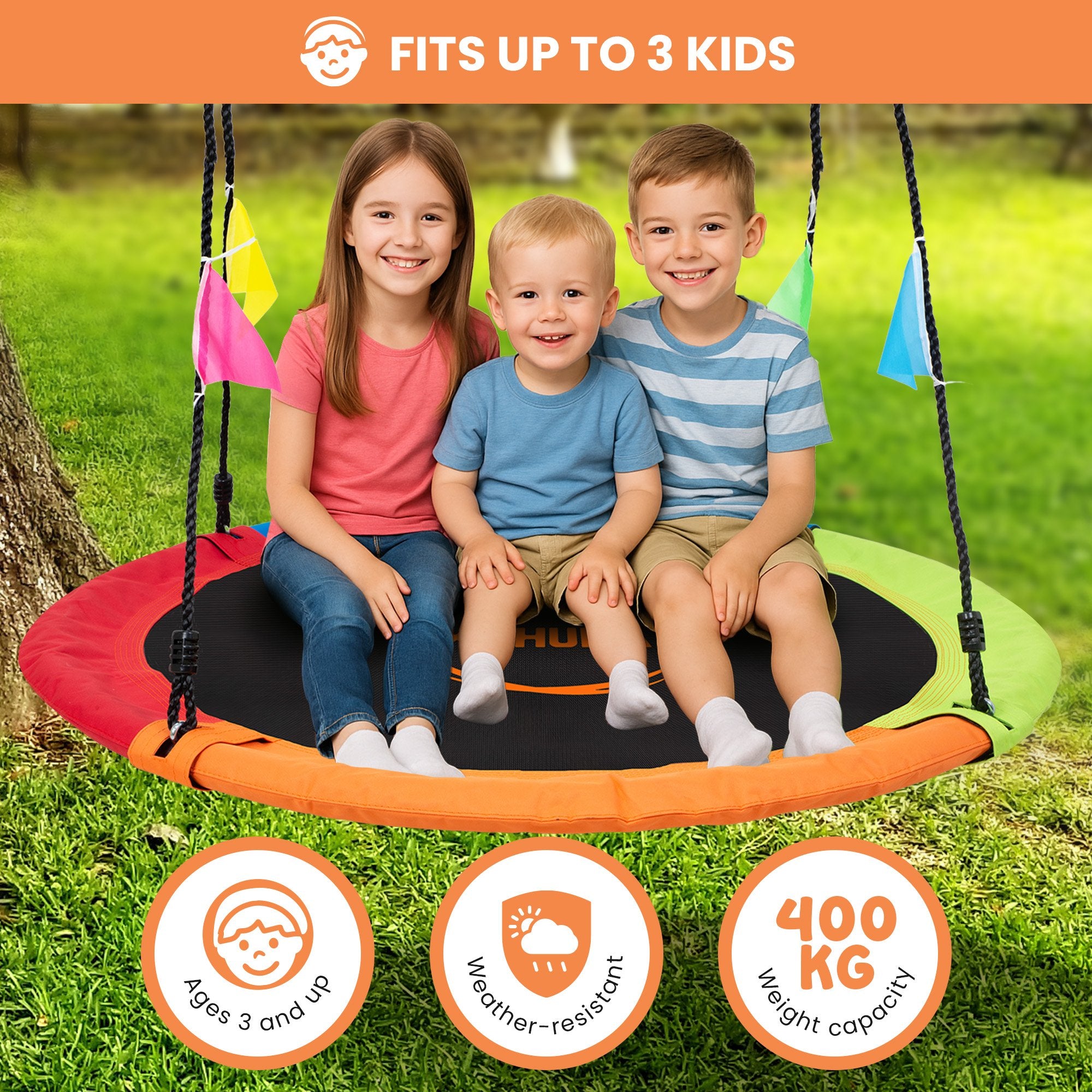 Kahuna Kids 1.2m Tree Saucer Swing Set Round 400kg With Straps Capacity Outdoor V240-SWG-KAH-ZH-48