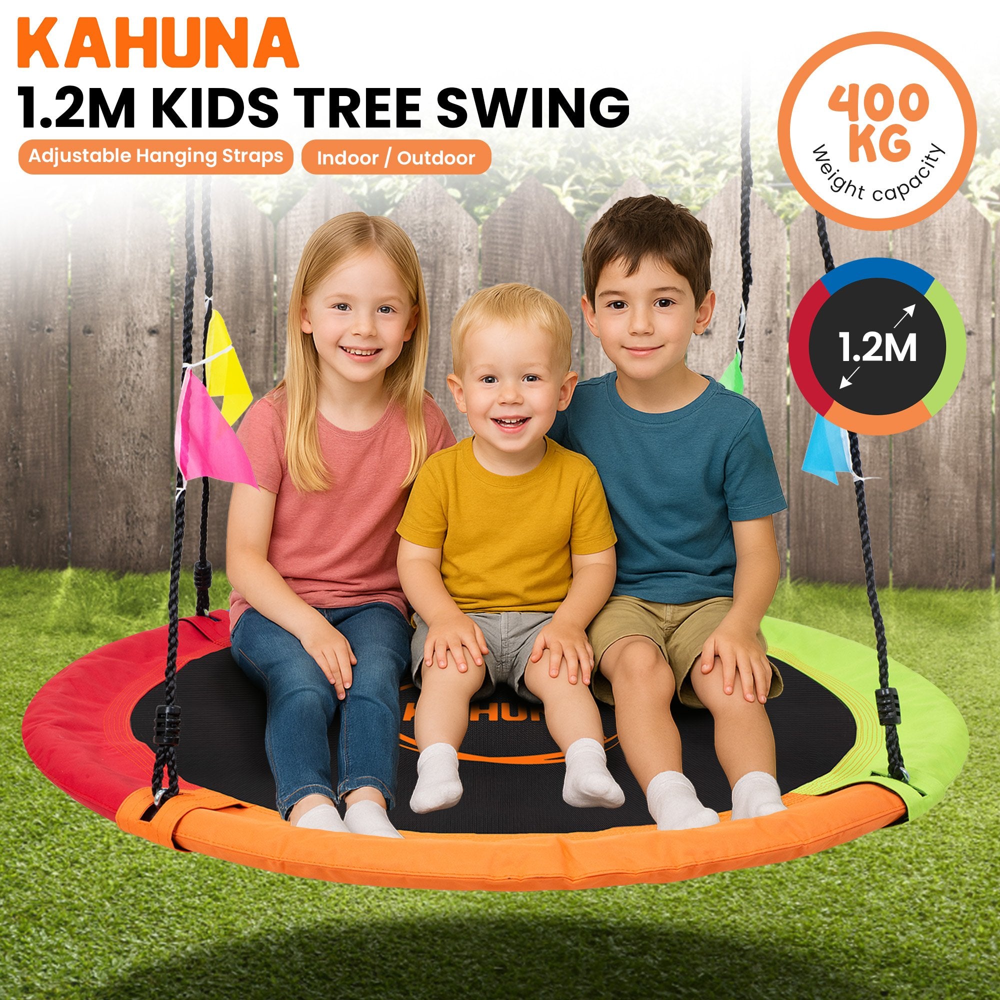 Kahuna Kids 1.2m Tree Saucer Swing Set Round 400kg With Straps Capacity Outdoor V240-SWG-KAH-ZH-48
