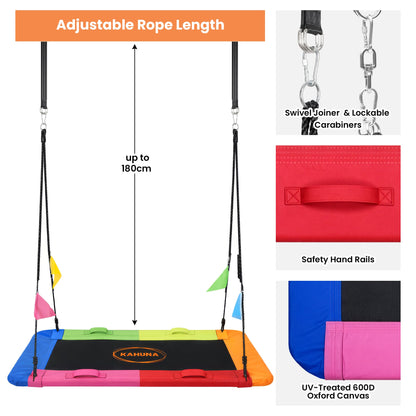 Kahuna Heavy Duty 60 Inch Rectangular Tree Swing With Adjustable 180cm Lifting Ropes Foam Padded Tubes And V240-SWG-KAH-ZRT-60