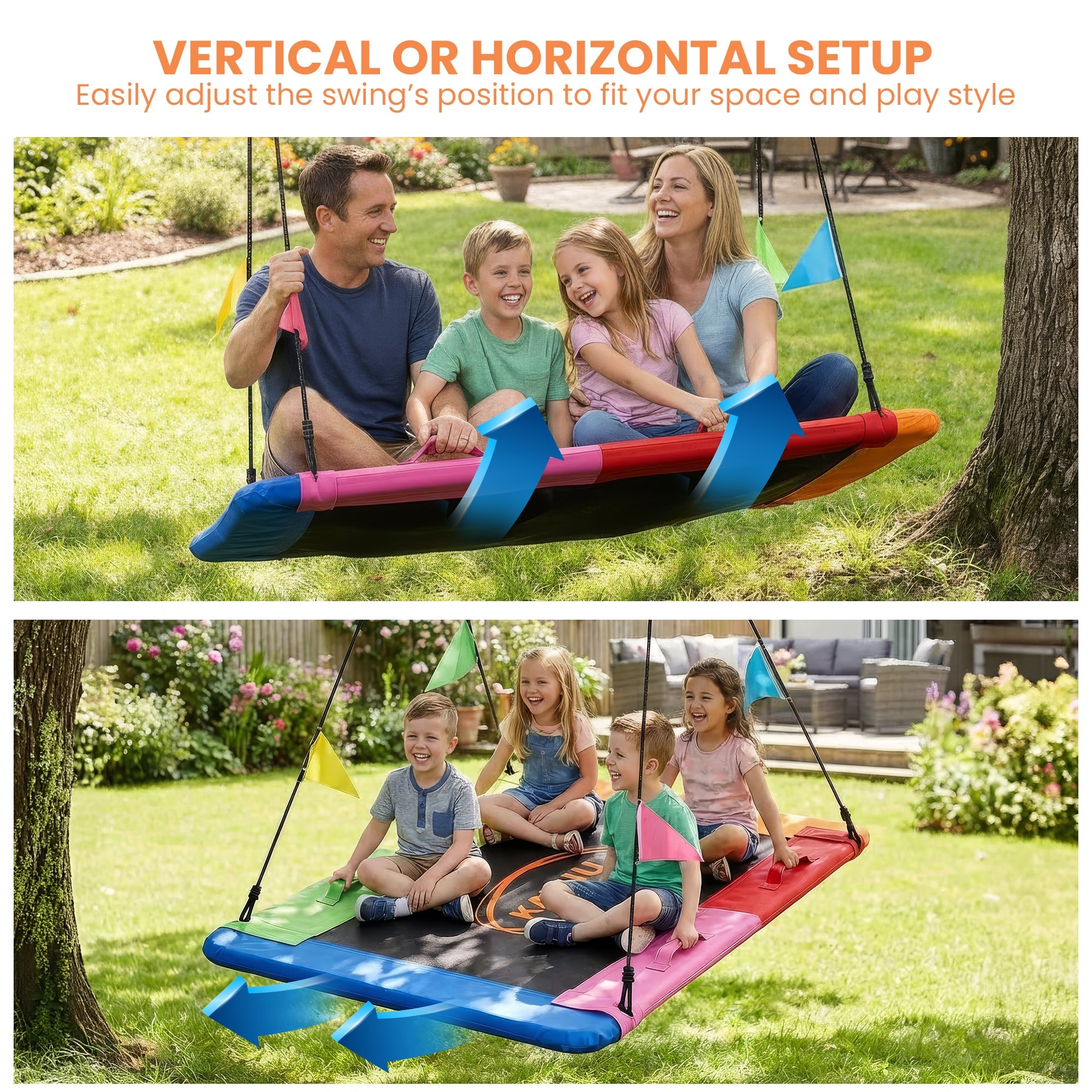 Kahuna Heavy Duty 60 Inch Rectangular Tree Swing With Adjustable 180cm Lifting Ropes Foam Padded Tubes And V240-SWG-KAH-ZRT-60
