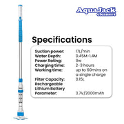 Aquajack 127 Portable Rechargeable Spa and Pool Vacuum Cleaner V240-SWP-CLN-127