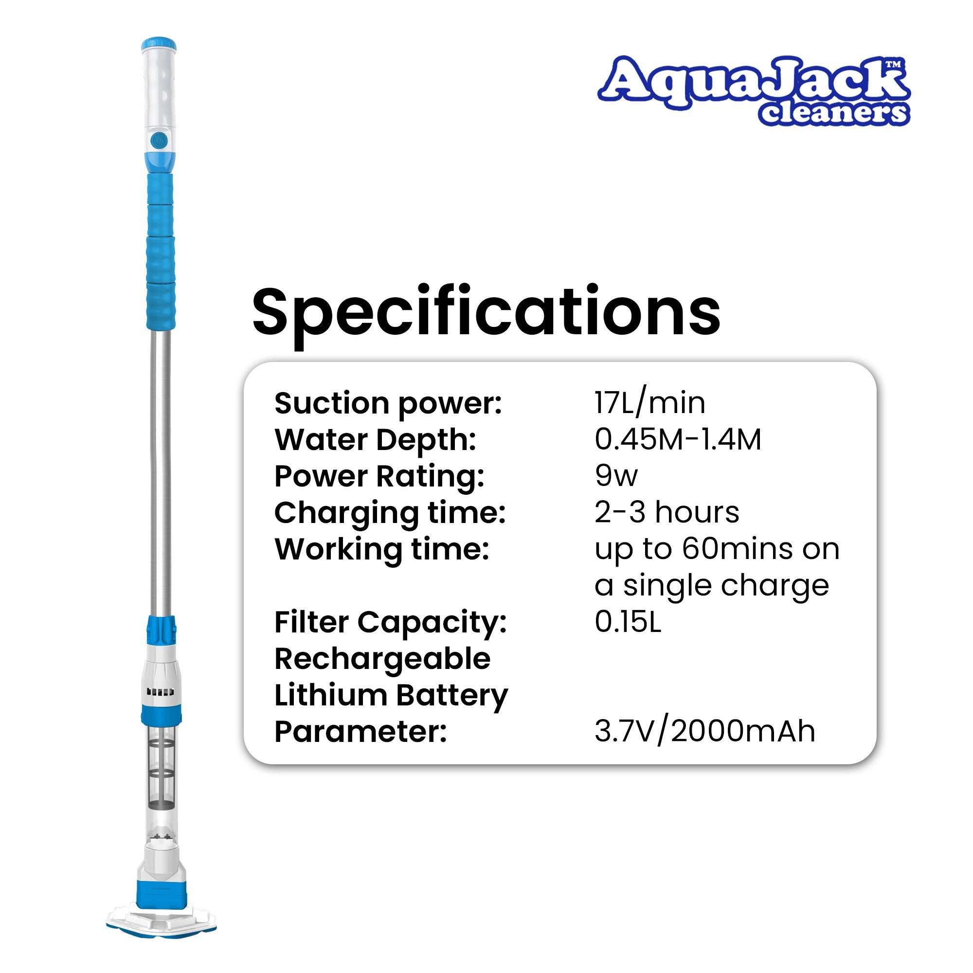 Aquajack 127 Portable Rechargeable Spa and Pool Vacuum Cleaner V240-SWP-CLN-127