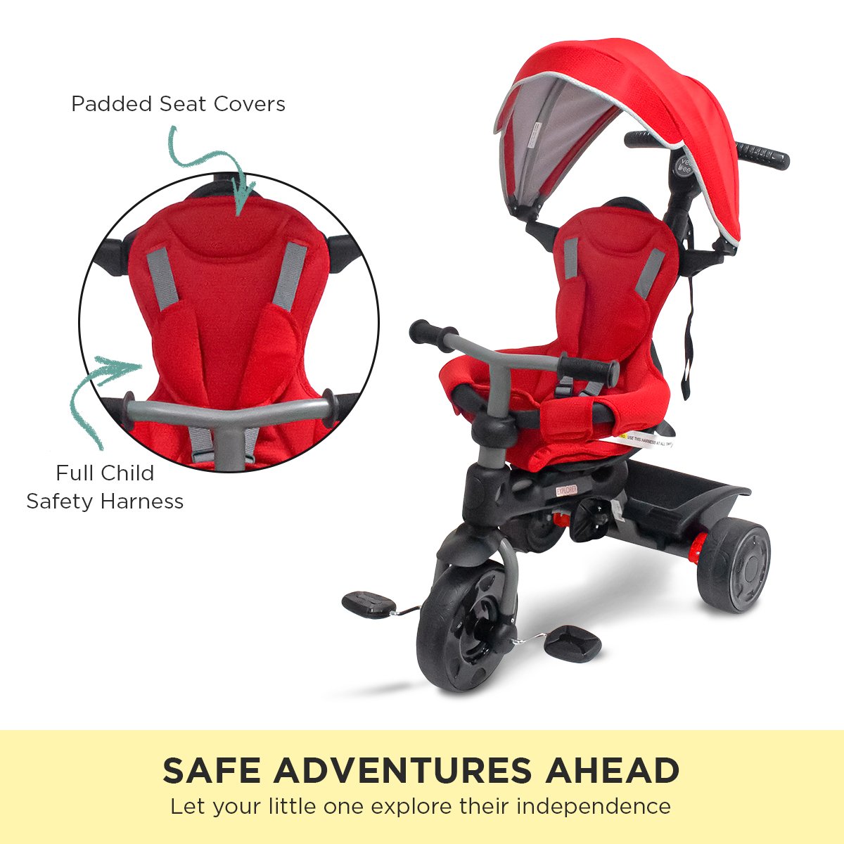 Veebee Explorer 3-stage Kids Trike With Canopy - Red V240-T0090