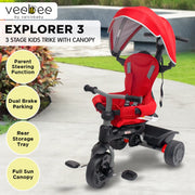 Veebee Explorer 3-stage Kids Trike With Canopy - Red V240-T0090