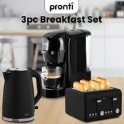 Pronti Breakfast Set with HomeMaid Coffee Machine, Silver Noir Toaster & Kettle V240-T02-1711-511HM