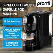 Pronti Breakfast Set with HomeMaid Coffee Machine, Silver Noir Toaster & Kettle V240-T02-1711-511HM