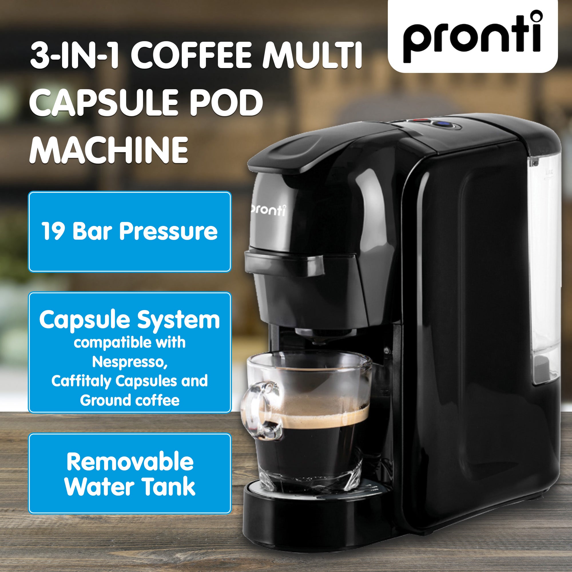 Pronti Breakfast Set with HomeMaid Coffee Machine, Silver Noir Toaster & Kettle V240-T02-1711-511HM