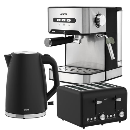 Pronti Breakfast Set with 1.6L Coffee Machine, Silver Noir Toaster & Kettle V240-T02-1711-825