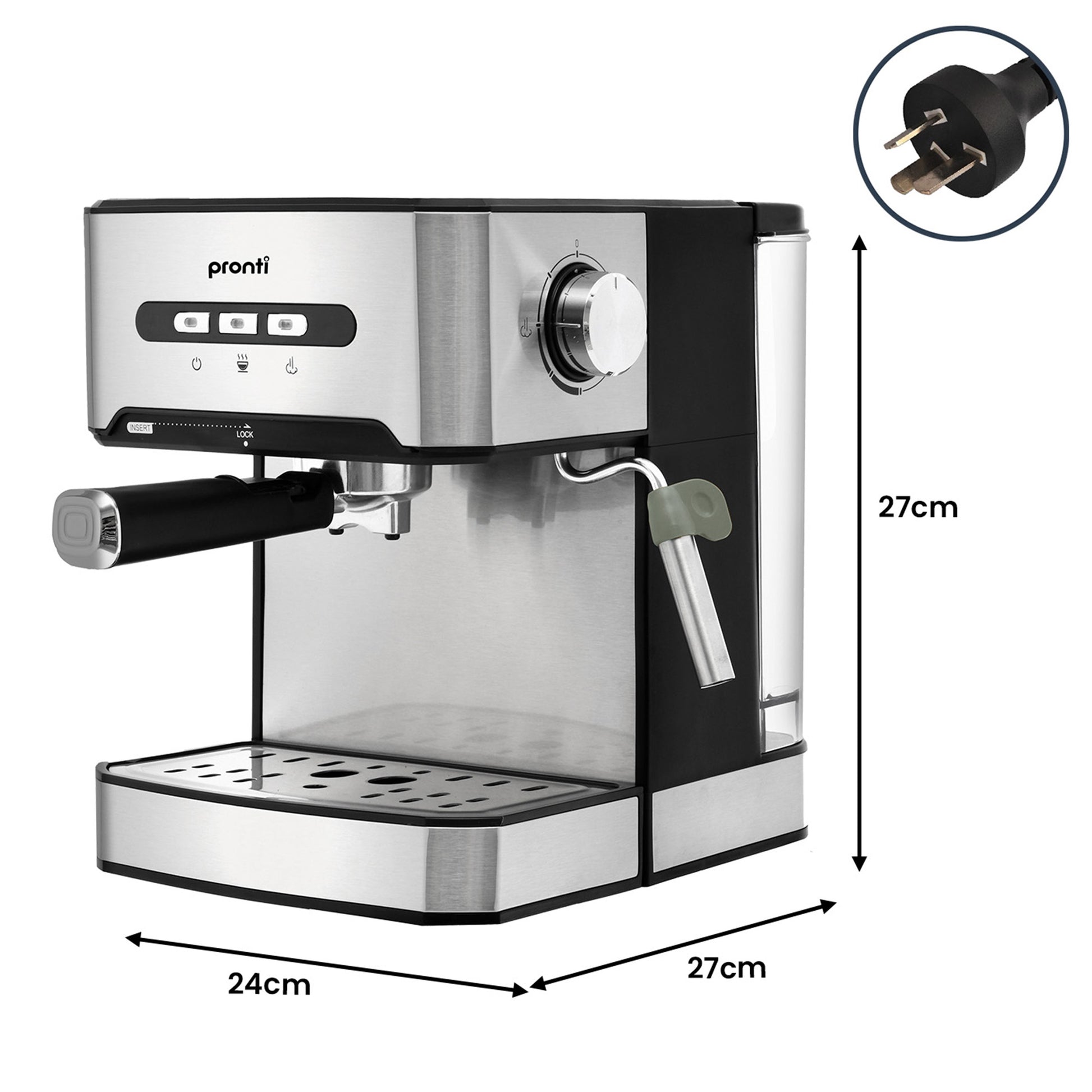 Pronti Breakfast Set with 1.6L Coffee Machine, Silver Noir Toaster & Kettle V240-T02-1711-825