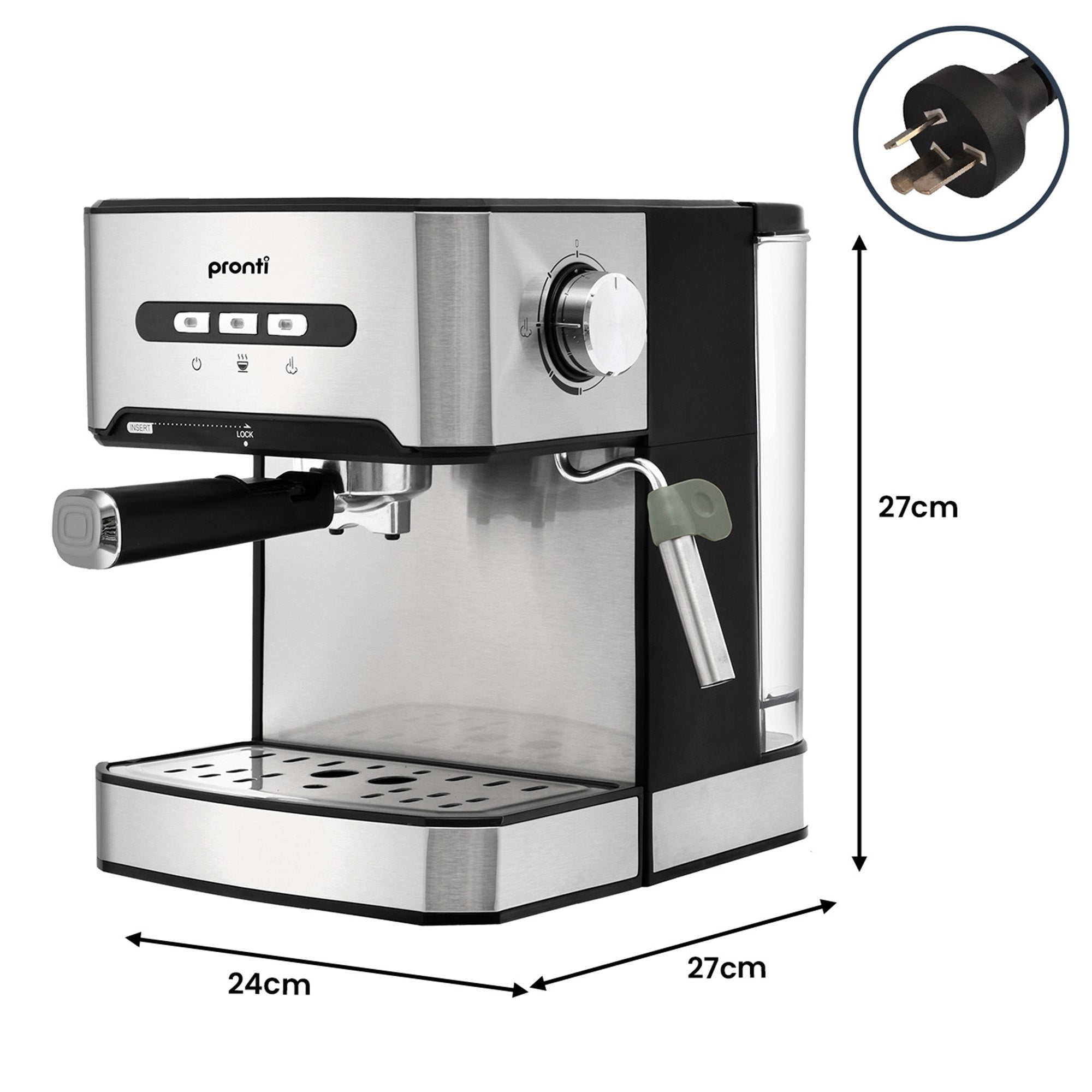 Pronti Breakfast Set with 1.6L Coffee Machine, Silver Noir Toaster & Kettle V240-T02-1711-825