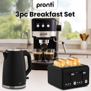 Pronti Breakfast Set with 1.25L Coffee Machine, Silver Noir Toaster & Kettle V240-T02-1711-850D