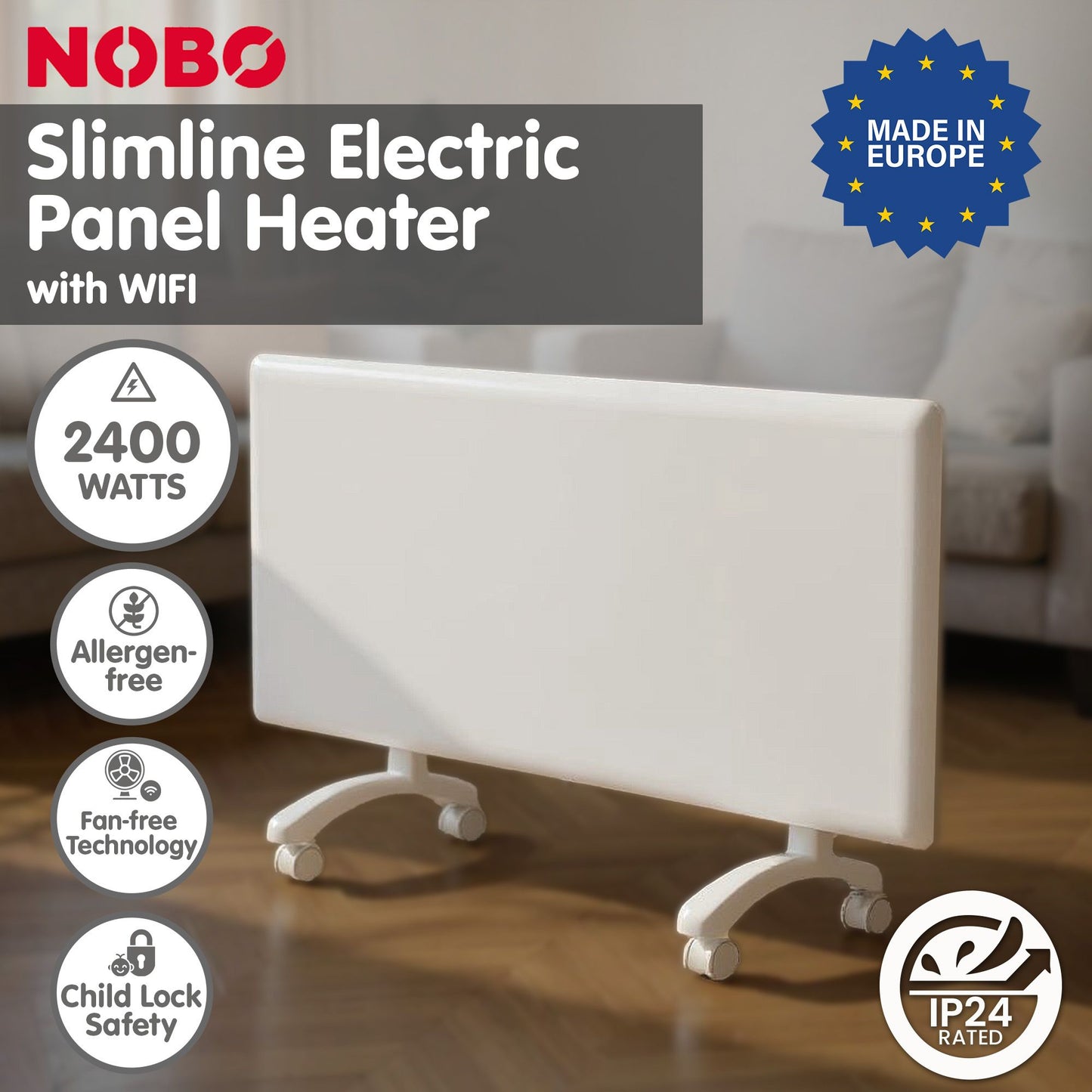Nobo 2400W T2-NTL4R24 Slimline Wi-Fi Electric Panel Heater - Refurbished V240-T2-NTL4R24