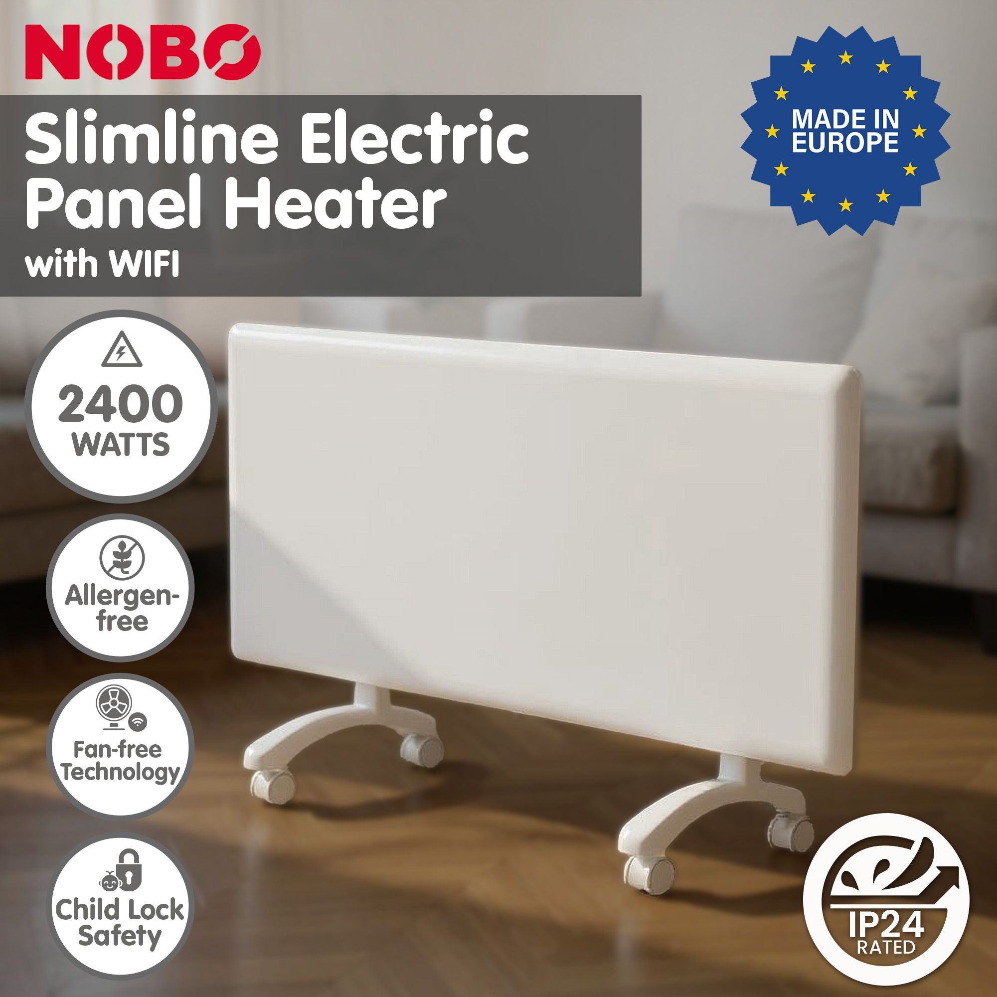 Nobo 2400W T2-NTL4R24 Slimline Wi-Fi Electric Panel Heater - Refurbished V240-T2-NTL4R24