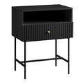 Sarantino Cecil Slender Fluted Bedside Table in Black V240-TBL-18F-12T-BLK