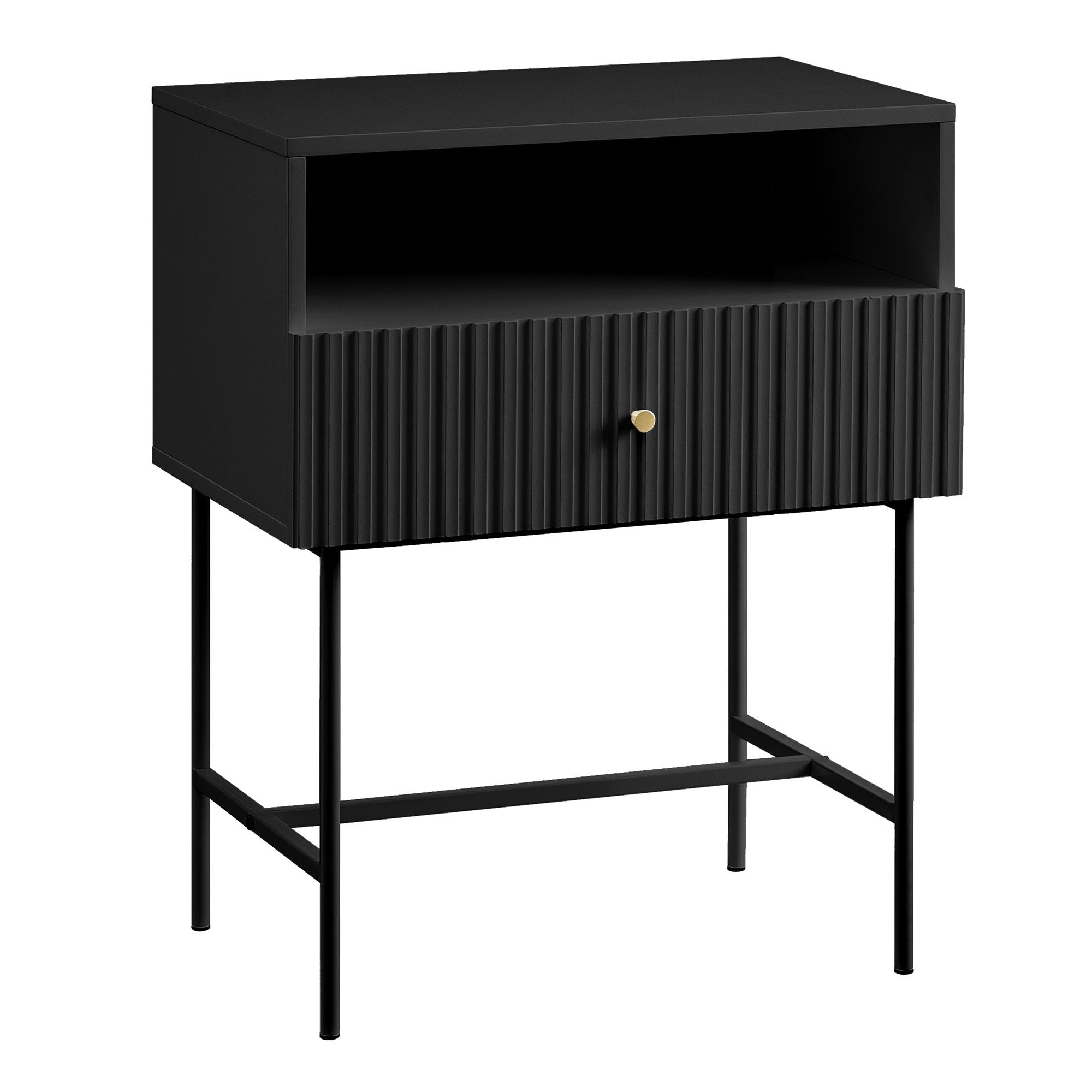 Sarantino Cecil Slender Fluted Bedside Table in Black V240-TBL-18F-12T-BLK