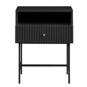 Sarantino Cecil Slender Fluted Bedside Table in Black V240-TBL-18F-12T-BLK