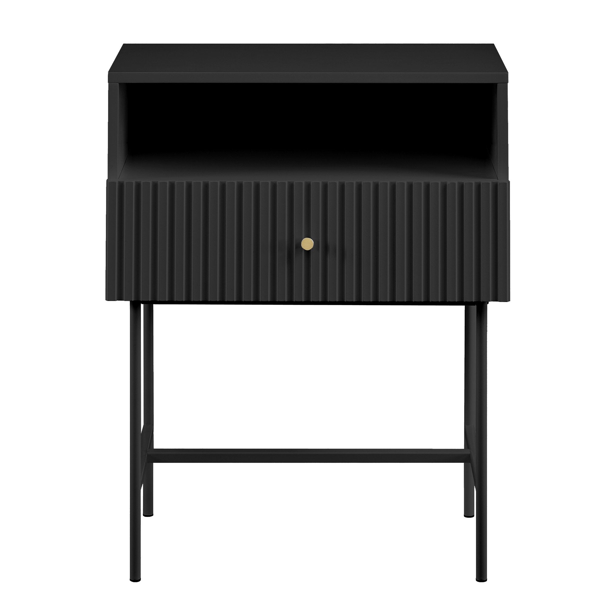 Sarantino Cecil Slender Fluted Bedside Table in Black V240-TBL-18F-12T-BLK
