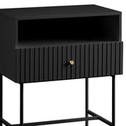 Sarantino Cecil Slender Fluted Bedside Table in Black V240-TBL-18F-12T-BLK