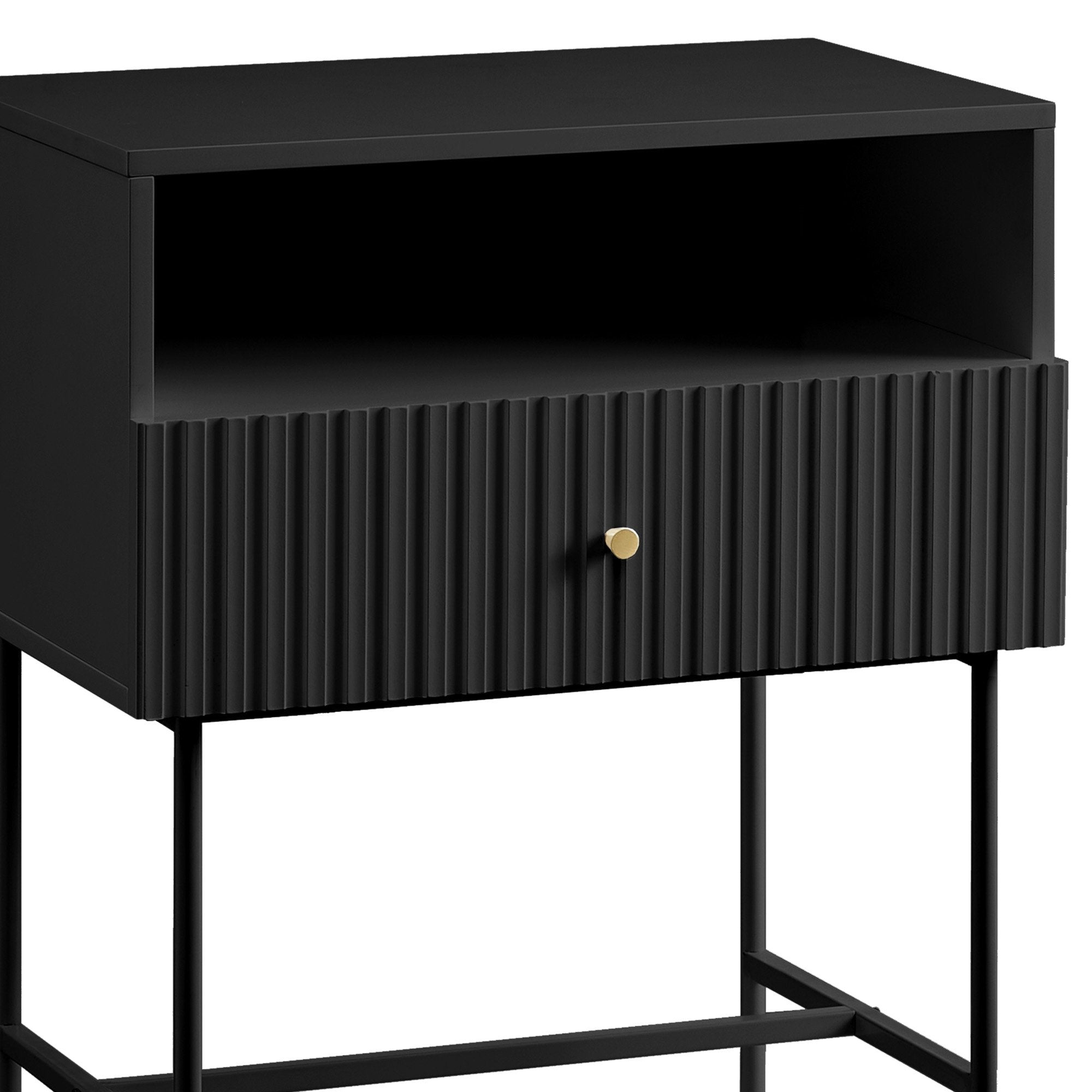 Sarantino Cecil Slender Fluted Bedside Table in Black V240-TBL-18F-12T-BLK