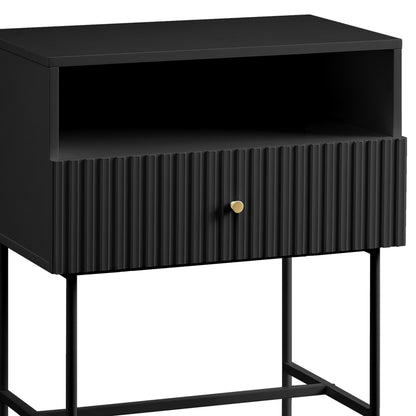 Sarantino Cecil Slender Fluted Bedside Table in Black V240-TBL-18F-12T-BLK