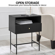Sarantino Cecil Slender Fluted Bedside Table in Black V240-TBL-18F-12T-BLK