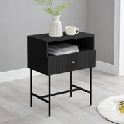 Sarantino Cecil Slender Fluted Bedside Table in Black V240-TBL-18F-12T-BLK