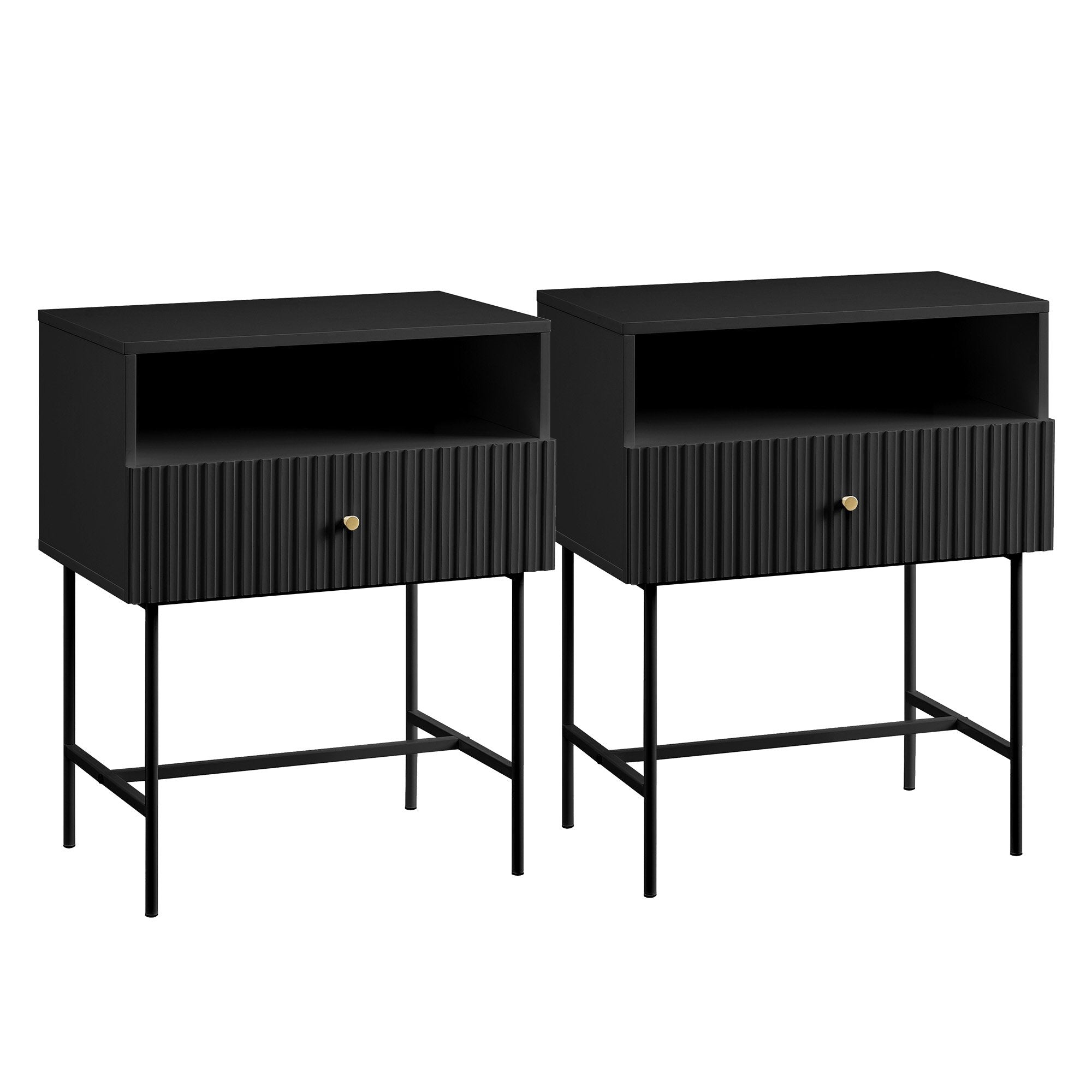 Sarantino Cecil Slender Fluted Bedside Table in Black V240-TBL-18F-12T-BLK
