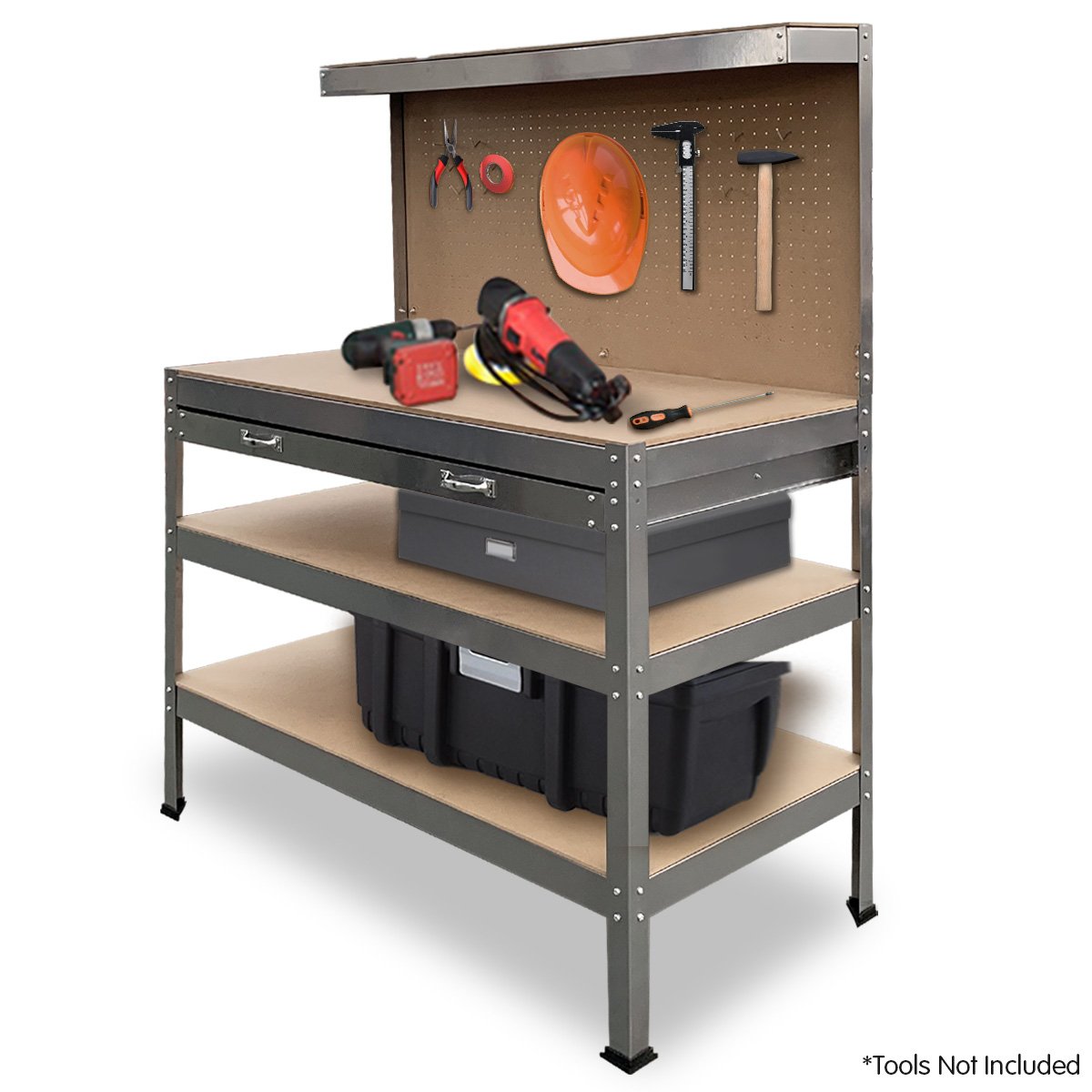 Kartrite 3-layered Work Bench Garage Storage Table Tool Shop Shelf Silver V240-TBL-3LY-WH-SL