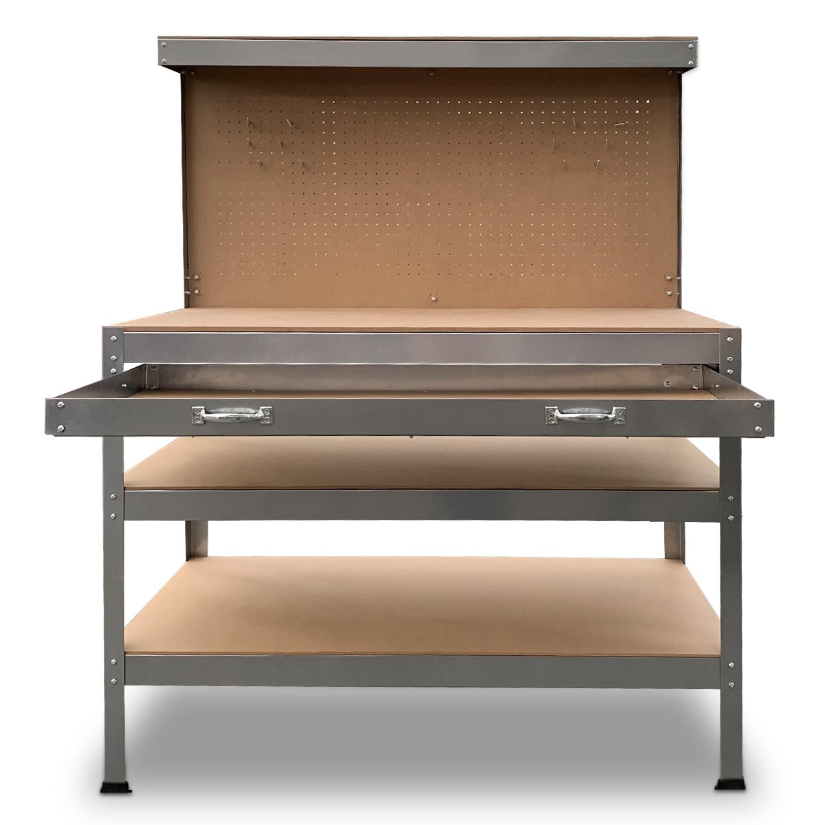Kartrite 3-layered Work Bench Garage Storage Table Tool Shop Shelf Silver V240-TBL-3LY-WH-SL