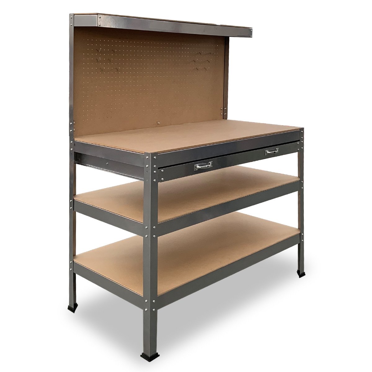Kartrite 3-layered Work Bench Garage Storage Table Tool Shop Shelf Silver V240-TBL-3LY-WH-SL