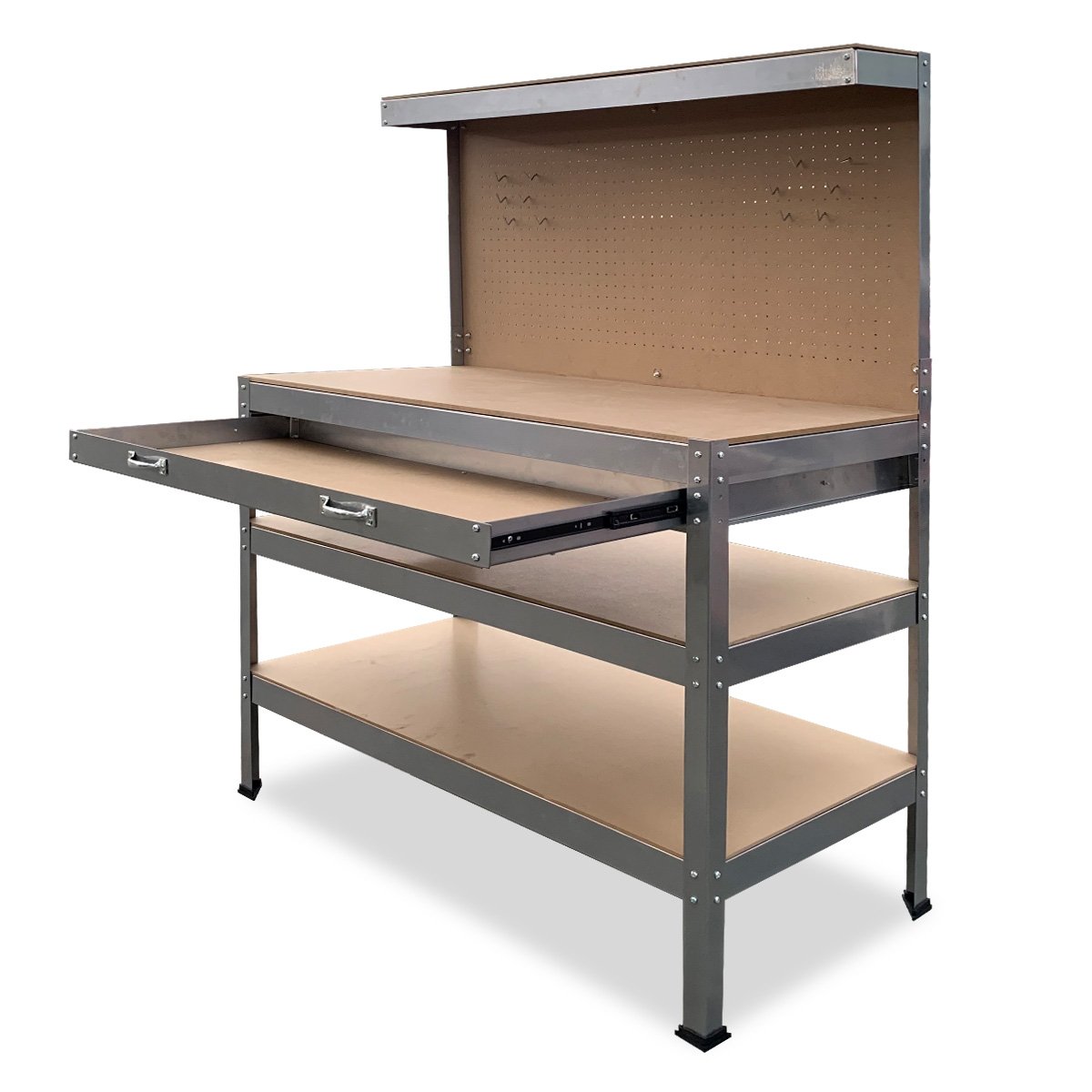 Kartrite 3-layered Work Bench Garage Storage Table Tool Shop Shelf Silver V240-TBL-3LY-WH-SL