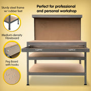 Kartrite 3-layered Work Bench Garage Storage Table Tool Shop Shelf Silver V240-TBL-3LY-WH-SL