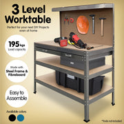 Kartrite 3-layered Work Bench Garage Storage Table Tool Shop Shelf Silver V240-TBL-3LY-WH-SL