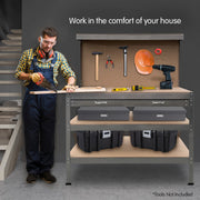 Kartrite 3-layered Work Bench Garage Storage Table Tool Shop Shelf Silver V240-TBL-3LY-WH-SL