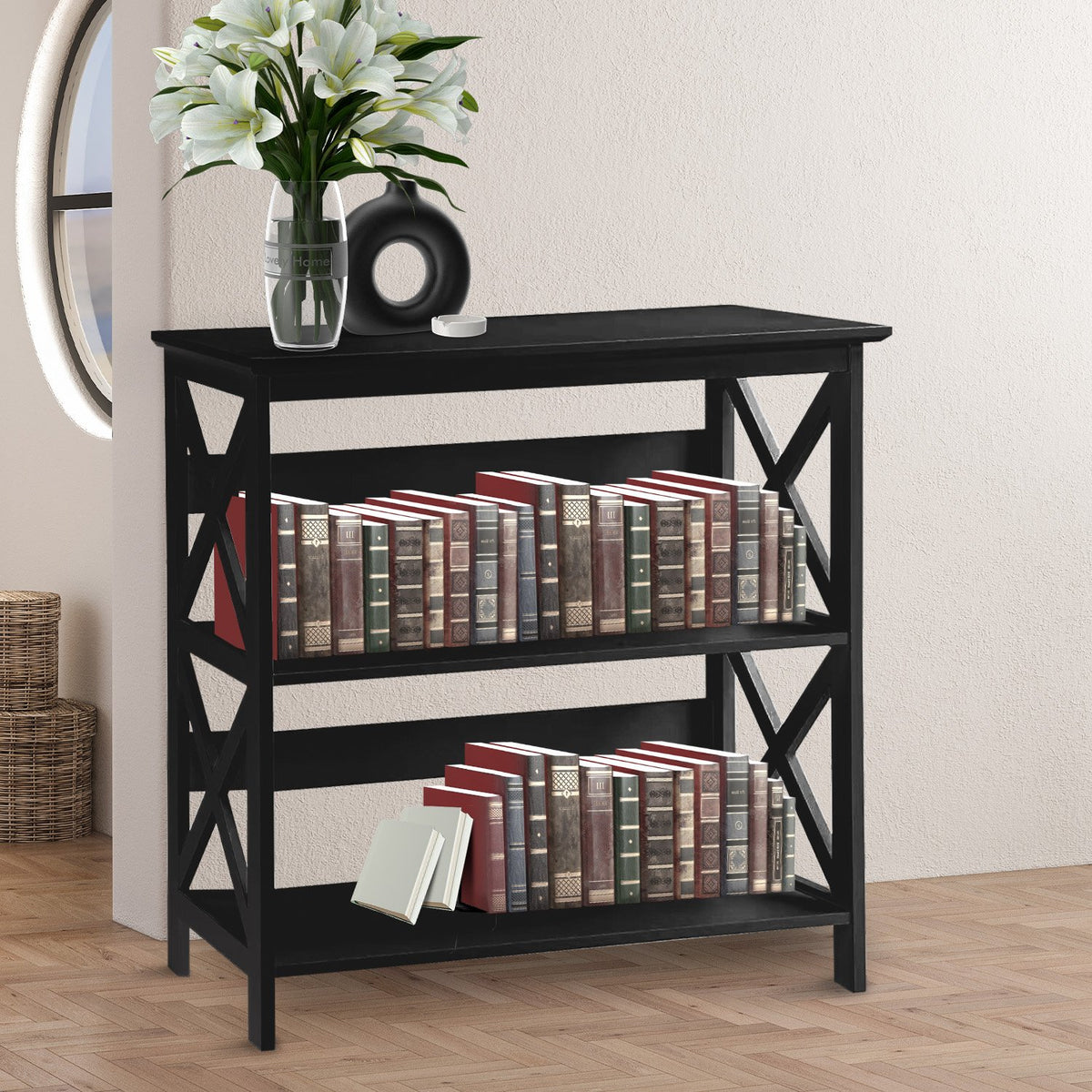 Sarantino Lucas 3-Tier Bookshelf Display Rack in Black V240-TBL-NTD-026-12