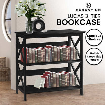 Sarantino Lucas 3-Tier Bookshelf Display Rack in Black V240-TBL-NTD-026-12