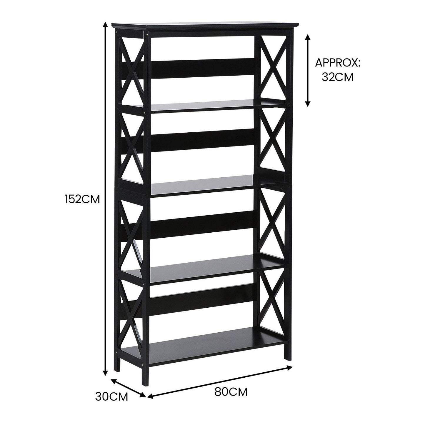 Sarantino Daphne 5-tier Cross Panel Bookshelf V240-TBL-NTD-027-17